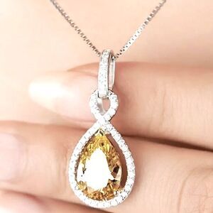 Last one!! Estate inspo 925/Citrine Teardrop charm necklace